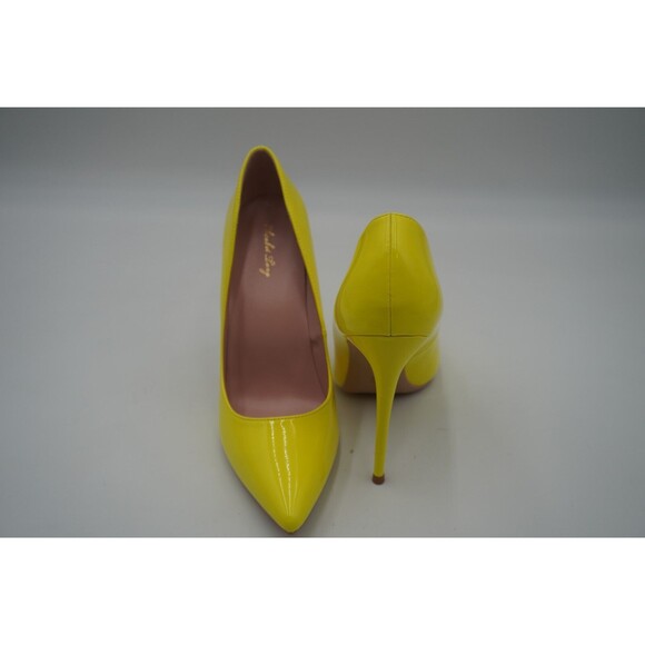 Elizabeth Tang Neon Yellow Pointed Toe Stiletto Glossy Dressy Heel Pumps Size 10 - Picture 7 of 16
